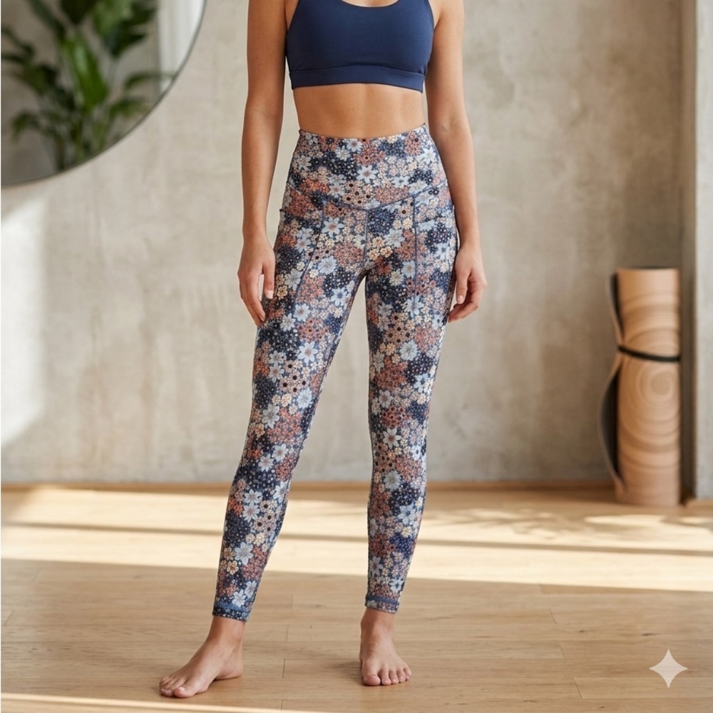 OFFLINE by Aerie Real Me High Waisted 7/8 Leggings Blue Floral S Short